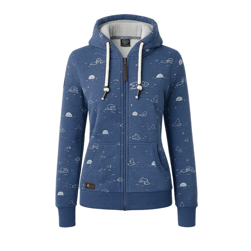 Ragwear Angel Zip Hoodie Womens Small Blue Polar Bear Arctic Print Full Zip Cozy